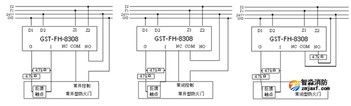 GST-FH-8308防火門監(jiān)控模塊接線示意圖