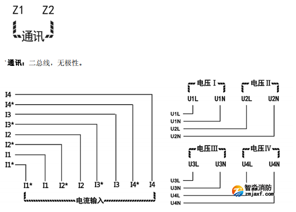 海灣GST-DJ-D44C交流單相電壓電流傳感器（四路電壓、四路電流）安裝接線端子說明