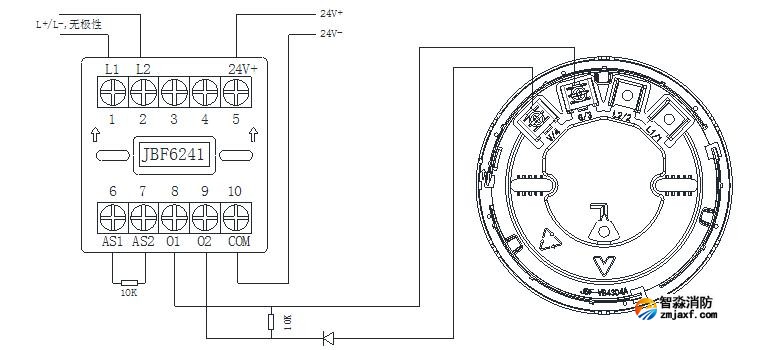 JBF1374火災(zāi)光警報器接線圖