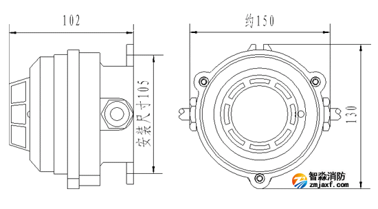 JDXT-W-1防爆點型感溫火災探測器外形尺寸圖
