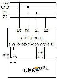 模塊無源輸出觸點控制設備的接線示意圖