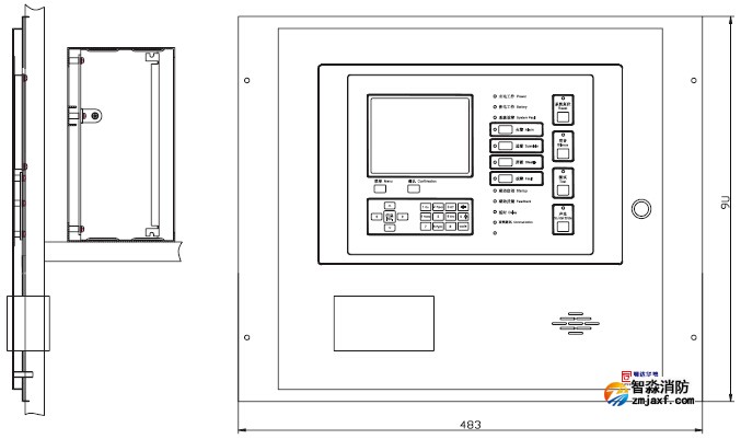 JB-QB-ES128F可燃?xì)怏w報(bào)警控制器外形與結(jié)構(gòu)尺寸圖