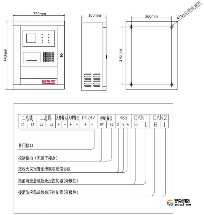 消防應(yīng)急疏散余壓監(jiān)控器接線示意圖