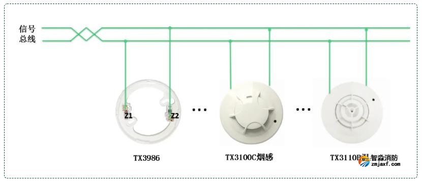 TX3100D感煙/TX3110B感溫火災探測器接線圖