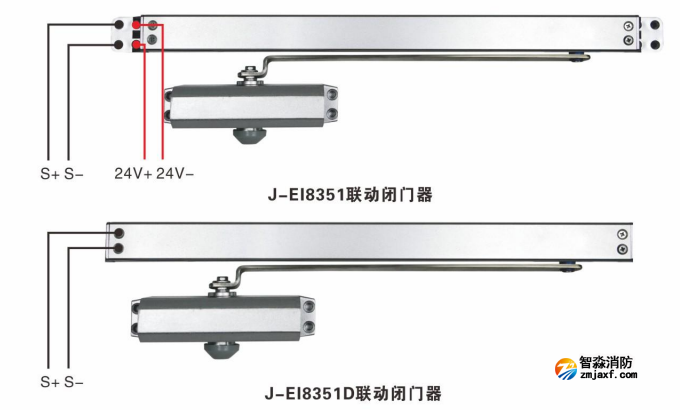 J-EI8351、J-EI8351D一體式聯(lián)動(dòng)閉門(mén)器接線圖