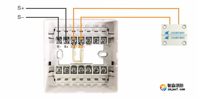 J-EI8341防火門(mén)監(jiān)控模塊接門(mén)磁開(kāi)關(guān)接線圖（常閉式防火門(mén)）