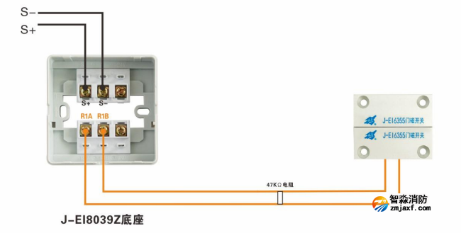 J-EI8030/N單輸入模塊接門(mén)磁開(kāi)關(guān)接線圖（常閉式防火門(mén)）