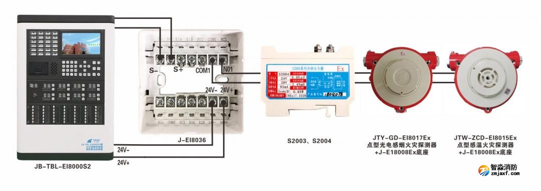 EI8017Ex防爆煙感、EI8015Ex防爆溫感接線圖