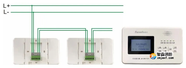 二線制總線火災(zāi)顯示盤JS-SXB-FX01接線示意圖