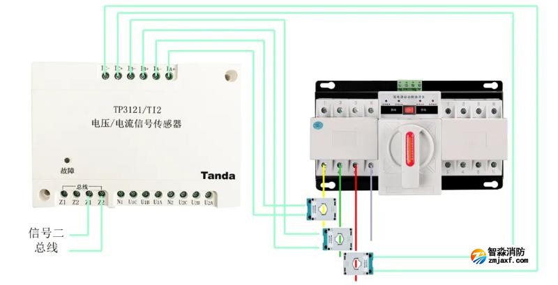 TP3121/TI2電壓/電流信號傳感器接線圖（電流部分）